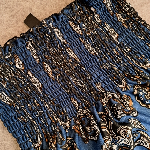 Blue Medium Strapless Maxi Dress Stretchy Paisley Bohemian - Picture 6 of 10